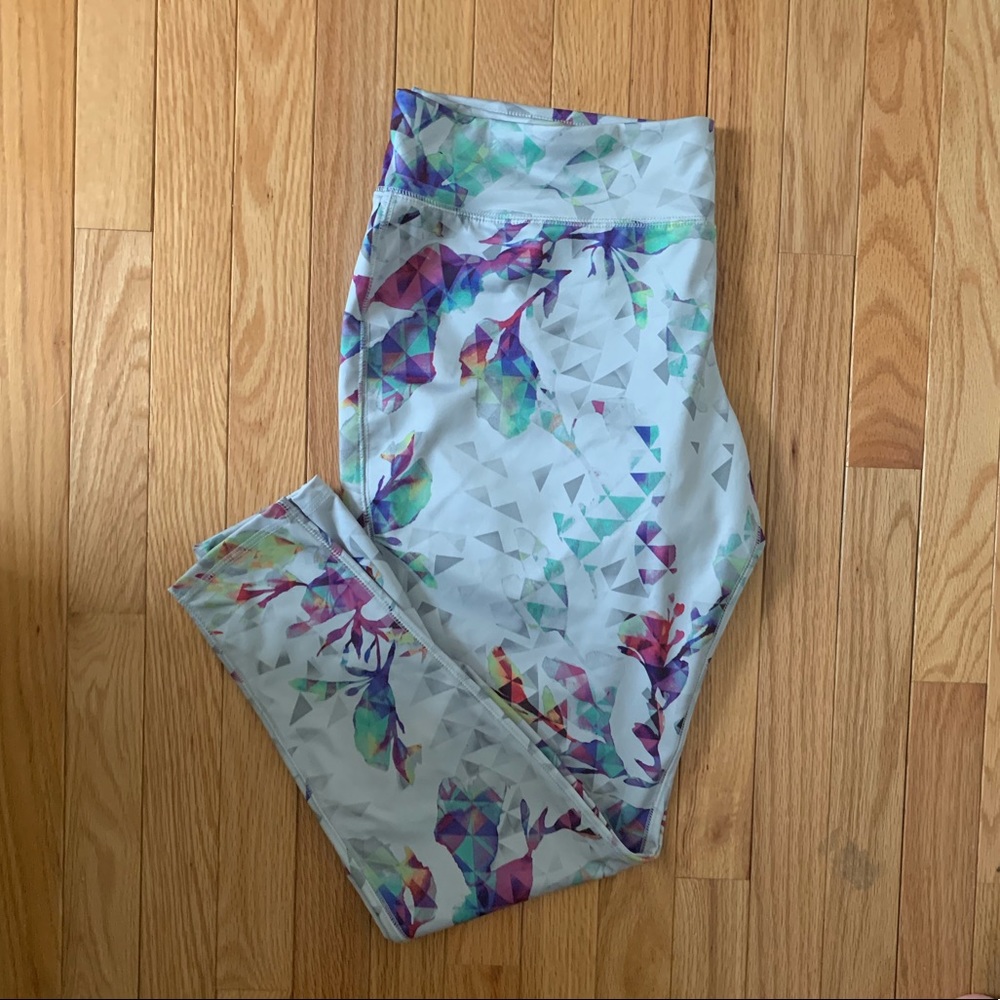White and Multi-colored Geometric Leggings